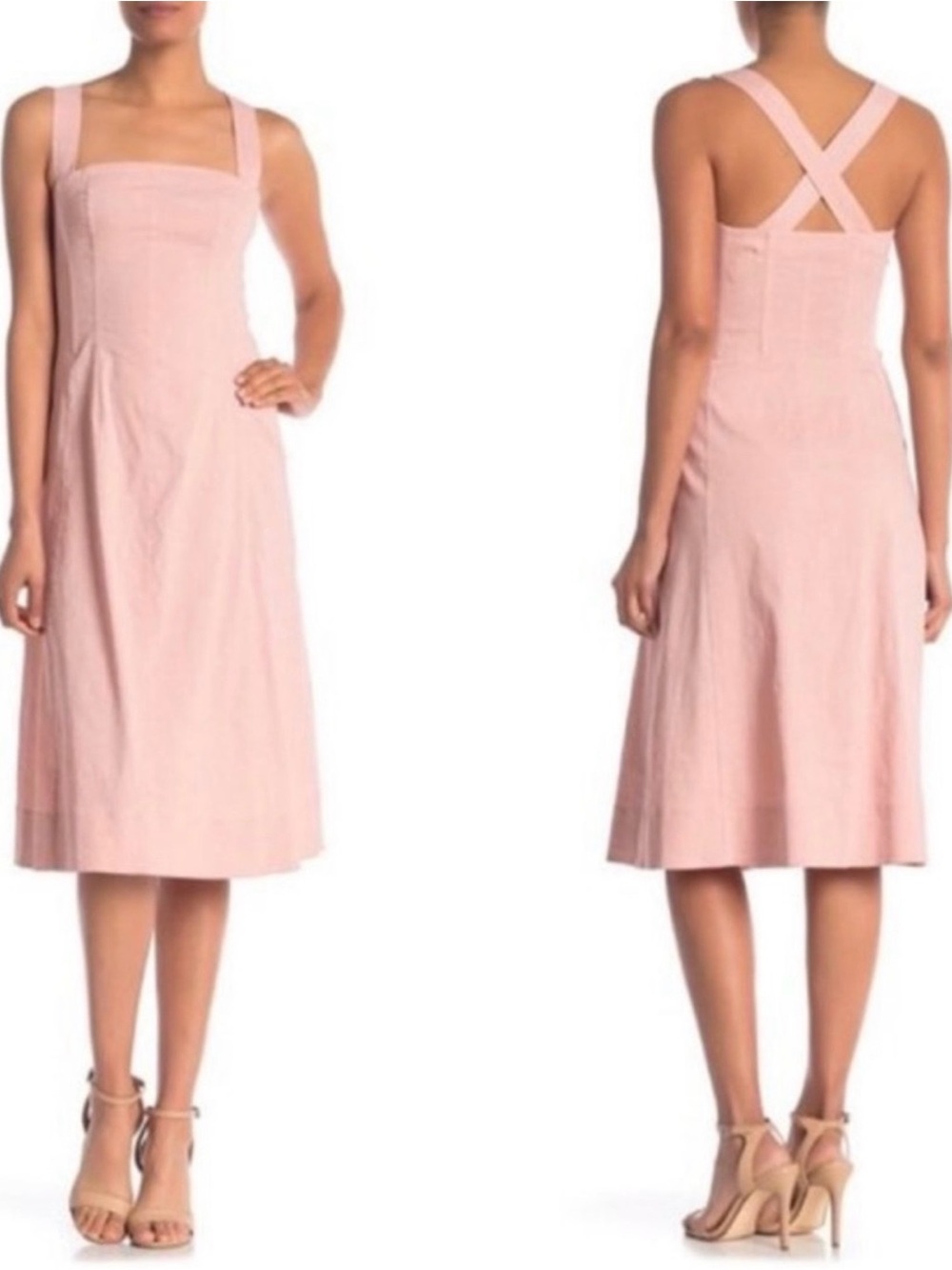 NWOT Theory "Bustier Sun Dress Eco" in Crunch Wash Linen,Dusty Pink, Size 10
